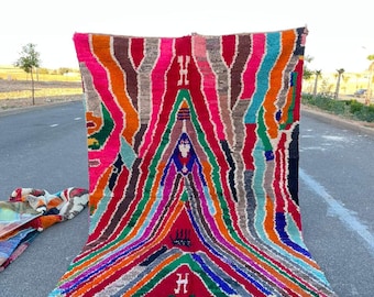 Hand Knotted Wool Moroccan Rug: Colorful Berber Design