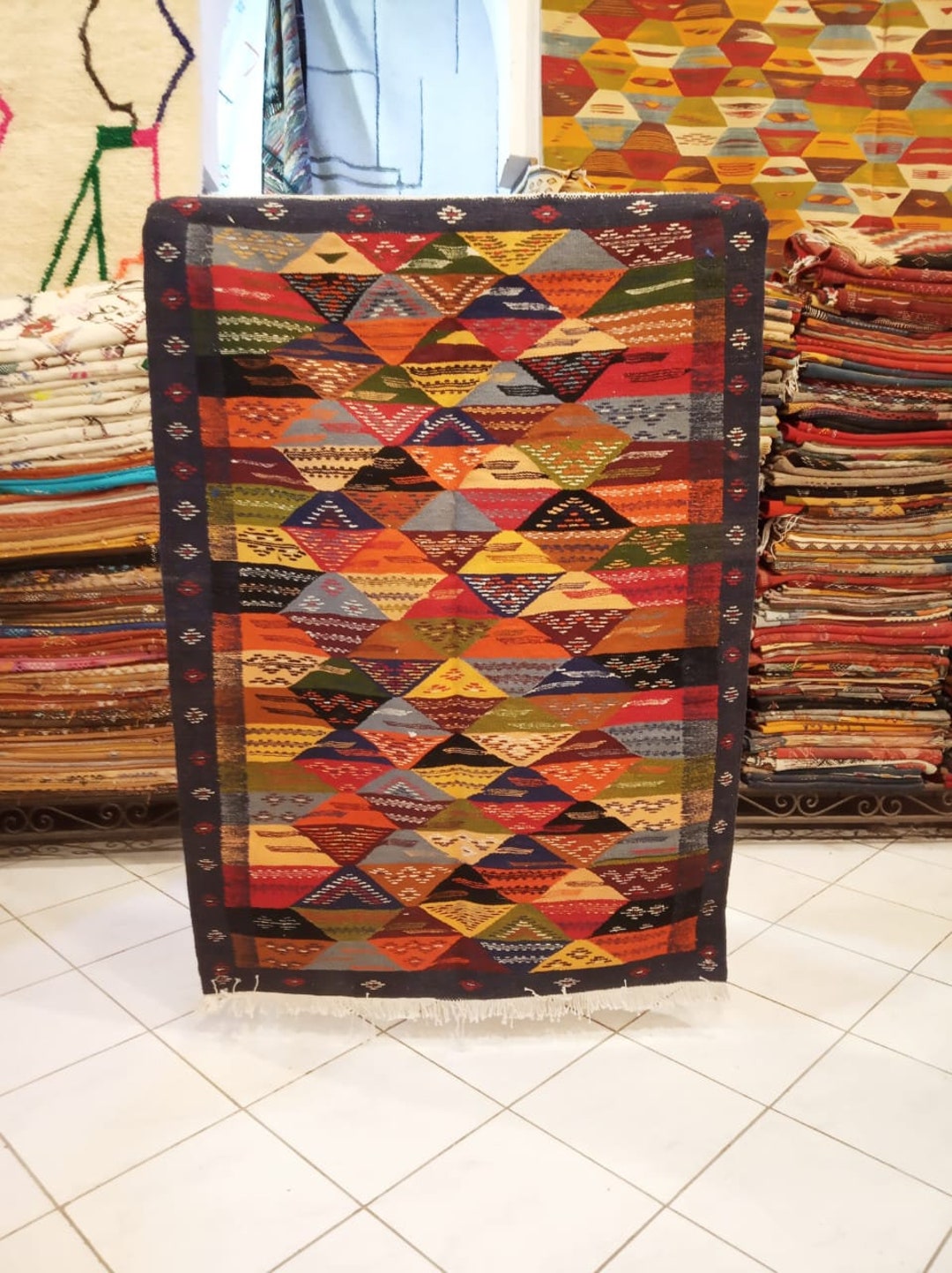 Moroccan Berber Kilim , Picasso Kilim, Handwoven Berber Rug, Home Decor