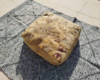 Vintage Moroccan Floor Pouf – Handwoven Berber Cushion from Boujad Rug – Boho Tribal Ottoman"