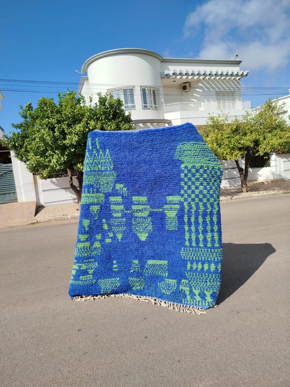 Handmade Blue Moroccan Rug: Authentic Berber Wool Carpet