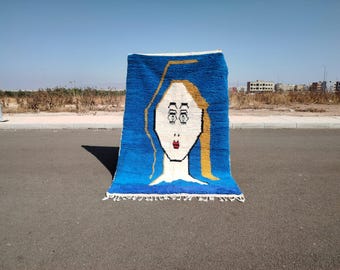 Blue Berber Moroccan Rug: Custom Handmade Wool Beni Ourain Rug