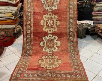 Vintage Moroccan Berber Rug – Authentic Handmade Wool Carpet, Red Tribal Geometric Design