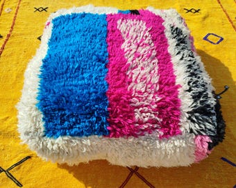 Vintage Moroccan Floor Pouf – Handwoven Berber Cushion from Boujad Rug – Boho Tribal Ottoman"