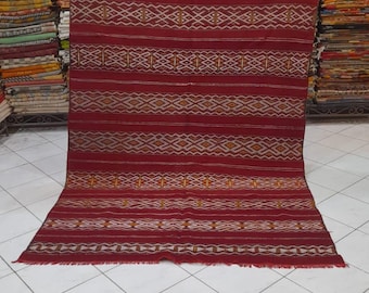 Hand Knotted Red Wool Rug: Vintage Moroccan Berber Runner