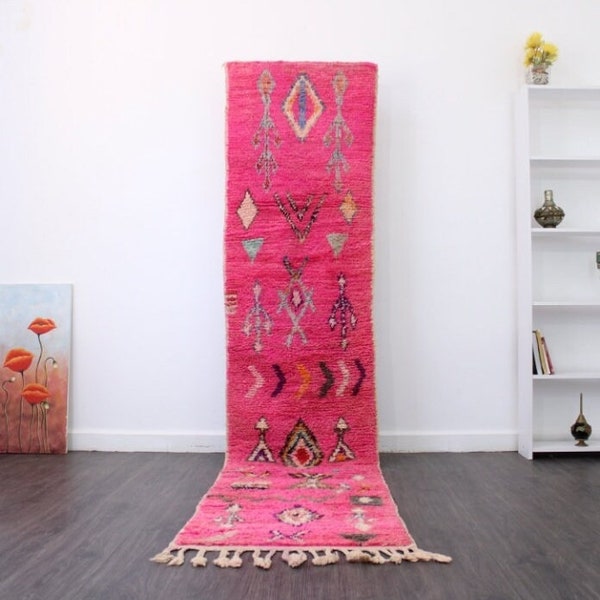 MOROCCAN RUGS RUNNER -Berber Colorful Custom Runner Rug -Authentic Moroccan rug -Boho Carpet-Orange Rug-Hand knotted Beni Ouarain Runner