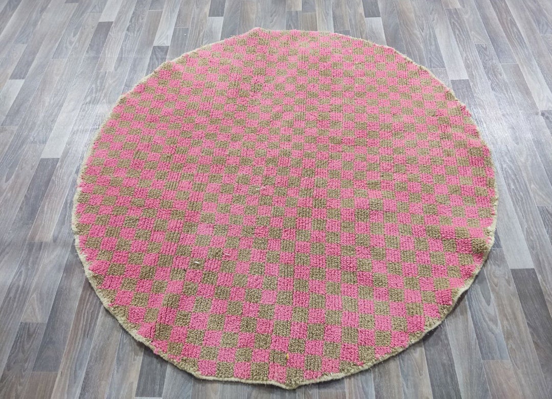 WOOL ROUND RUG beni Ourain Round Rug Checkered Round Rug Etsy