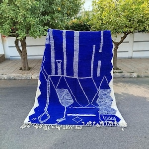 MOROCCAN  blue – Handmade runner rug –  blue narrow morocco rug – Bohemian runner carpet- Custom Beni ourain rug - Genuine wool rug