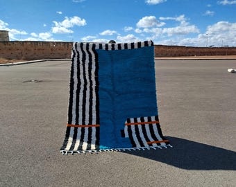 Blue Berber Moroccan Rug: Custom Handmade Wool Beni Ourain Rug