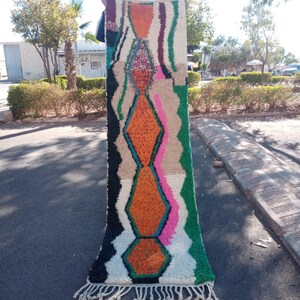 COLORFUL MOROCCAN RUNNER, Beni Ourain Rug, Narrow Rug Runner, Aesthetic Handmade Traditional Wool Rug| Decorative Long Carpet Floor Runner