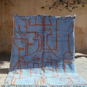 Blue Berber Moroccan Rug: Custom Handmade Wool Beni Ourain Rug