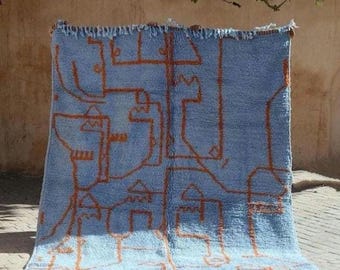 Blue Berber Moroccan Rug: Custom Handmade Wool Beni Ourain Rug