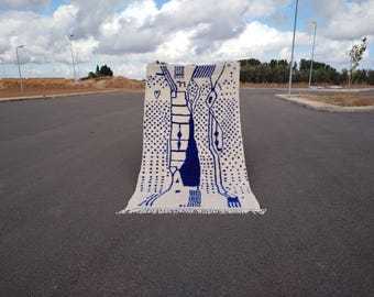 Blue Berber Moroccan Rug: Custom Handmade Wool Beni Ourain Rug