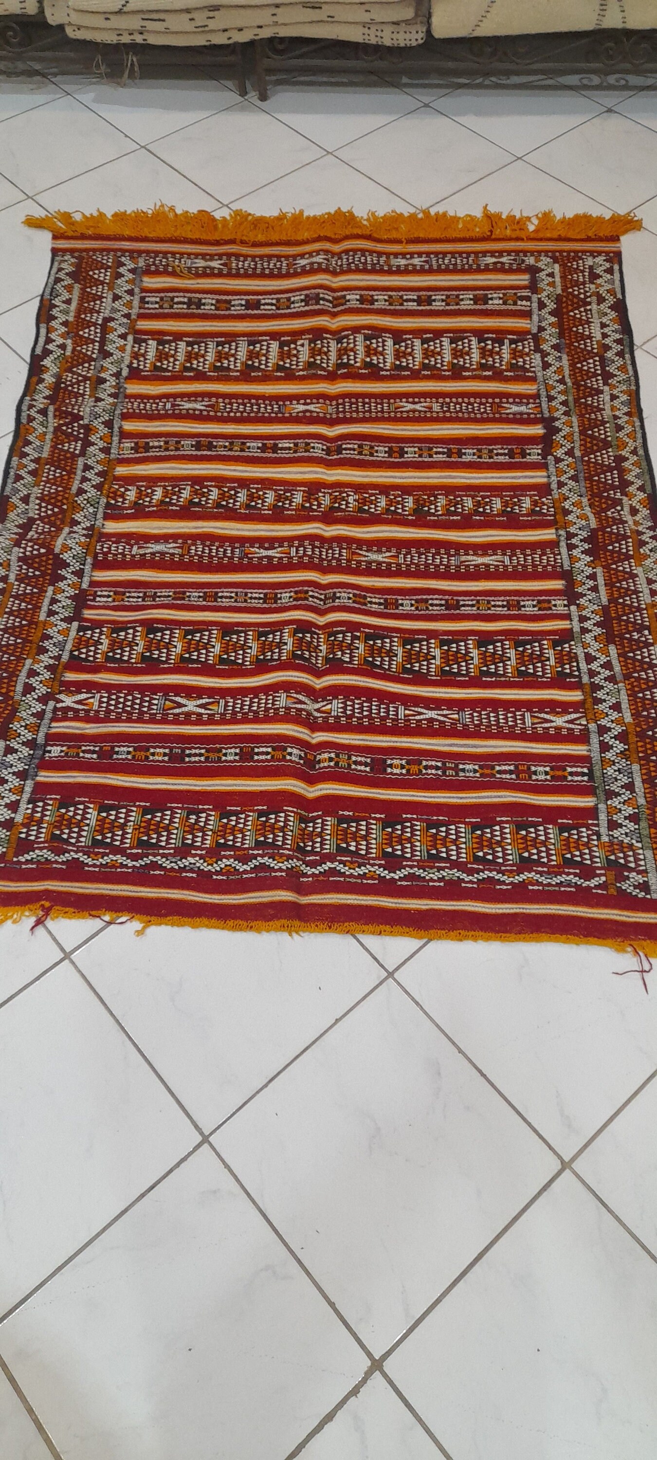 ヴィンテージ モロッコ ベルベル ウール ラグ：トライバル キリム
