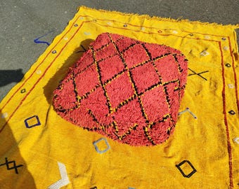 Vintage Moroccan Floor Pouf – Handwoven Berber Cushion from Boujad Rug – Boho Tribal Ottoman"