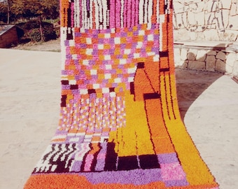 Colorful Moroccan Wool Runner Rug: Handmade Beni Ourain Carpet