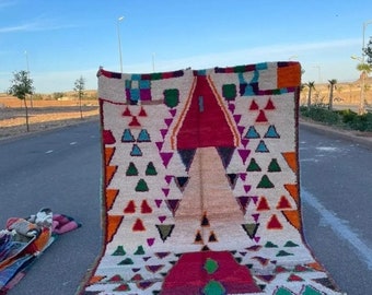 Colorful Boujad Berber Rug: Handmade Wool Woven Rug