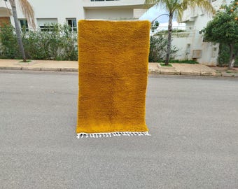 Yellow Moroccan Berber Rug: Handmade Wool Beni Ourain Rug