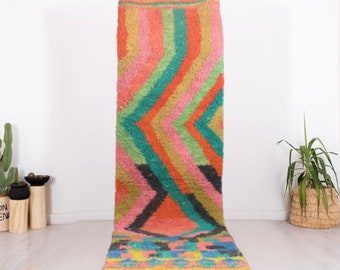 Hand-Knotted Wool Berber Runner Rug: Bohemian Hallway Entryway