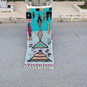 COLORFUL MOROCCAN RUNNER, Beni Ourain Rug, Narrow Rug Runner, Aesthetic Handmade Traditional Wool Rug| Decorative Long Carpet Floor Runner