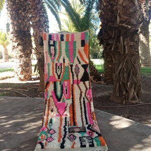 COLORFUL MOROCCAN RUNNER, Beni Ourain Rug, Narrow Rug Runner, Aesthetic Handmade Traditional Wool Rug| Decorative Long Carpet Floor Runner