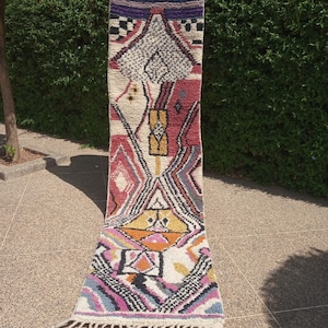 COLORFUL MOROCCAN RUNNER, Beni Ourain Rug, Narrow Rug Runner, Aesthetic Handmade Traditional Wool Rug| Decorative Long Carpet Floor Runner