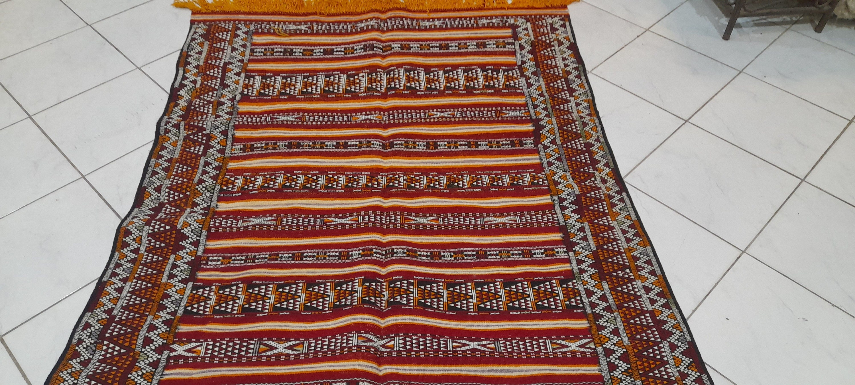 ヴィンテージ モロッコ ベルベル ウール ラグ：トライバル キリム