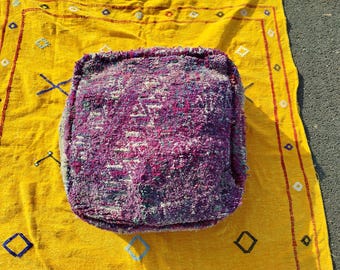 Vintage Moroccan Floor Pouf – Handwoven Berber Cushion from Boujad Rug – Boho Tribal Ottoman"