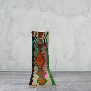 Moroccan Berber Wool Runner Rug: Colorful Boujaad Decor (2x12)