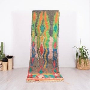 Colorful Moroccan Runner Rug, Vintage Azilal Runner, Extra Long Wool Runner, Berber Runner Rug