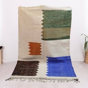 Bohemian Wool Kilim Rug, Hand Woven Flatweave Area Jute Rug