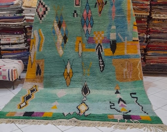 Green Berber Rug: Handmade Moroccan Wool Carpet, Custom Size