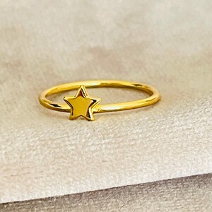 Tiny Gold Star Ring, Sterling Silver Band Image 3
