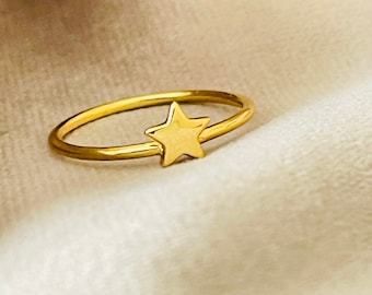 Tiny Gold Star Ring, Sterling Silver Band