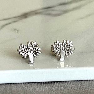 Dainty Sterling silver Tree of Life Stud Earrings, Tree Of Life Earrings In Sterling Silver, Minimal 925 Silver Stud Earrings Image 4