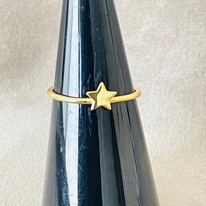 Tiny Gold Star Ring, Sterling Silver Band Image 7