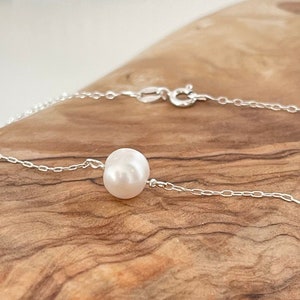 Dainty Pearl Station Necklace, Pearl Bead Necklace for Mom, Wedding Jewelry, Bridesmaid Gift image 1