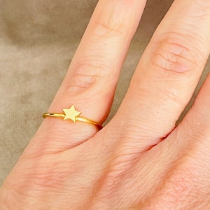 Tiny Gold Star Ring, Sterling Silver Band Image 2