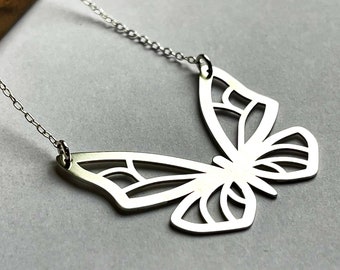 Sterling silver cut-out butterfly necklace | best choice to buy as a gift |Large Butterfly Necklace , Big Butterfly Necklace Silver