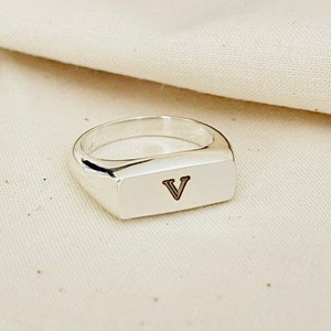 Handmade Sterling Silver Rectangle Signet Ring, Personalized Engraving Image 3
