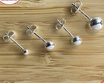 Boucles d'oreilles boule en argent sterling, clous d'oreilles, dos papillon, boucles d'oreilles minimalistes, taille 1,5 mm - 6 mm, petites et grandes boucles d'oreilles simples