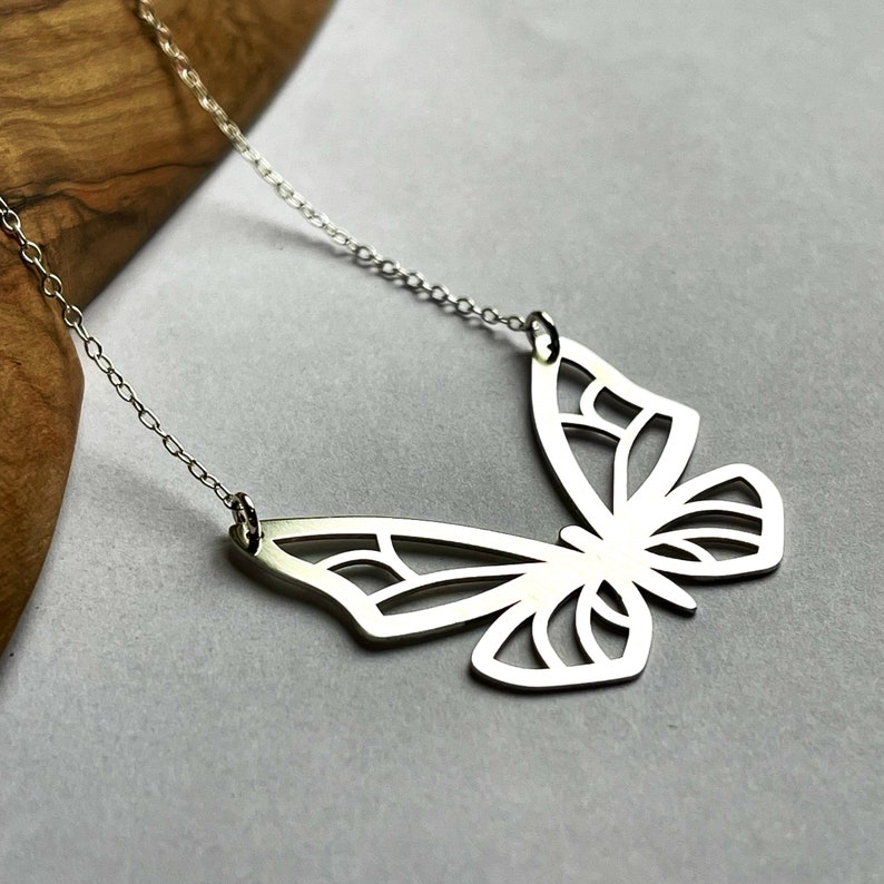 Sterling silver cut-out butterfly necklace best choice to buy as a gift Large Butterfly Necklace , Big Butterfly Necklace Silver image 1