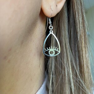 Sterling Silver Evil Eye Dangle Earrings | Protective Amulet Image 5