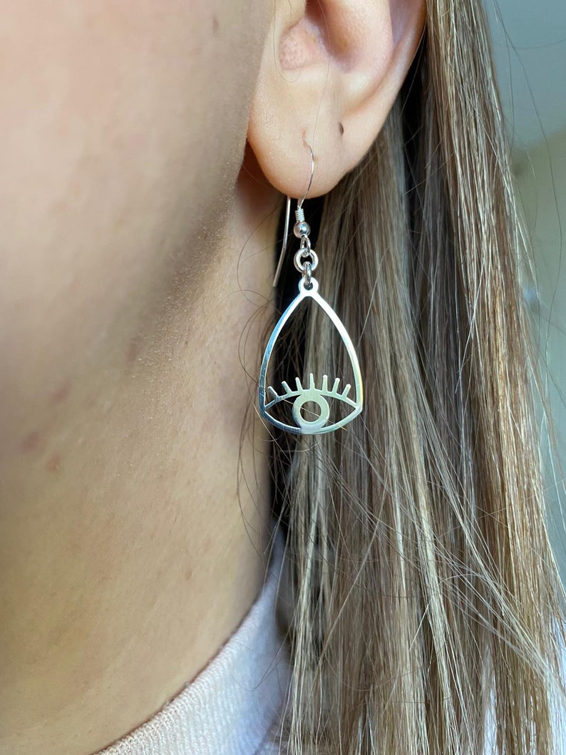 Sterling Silver Evil Eye Dangle Earrings | Protective Amulet Image 5