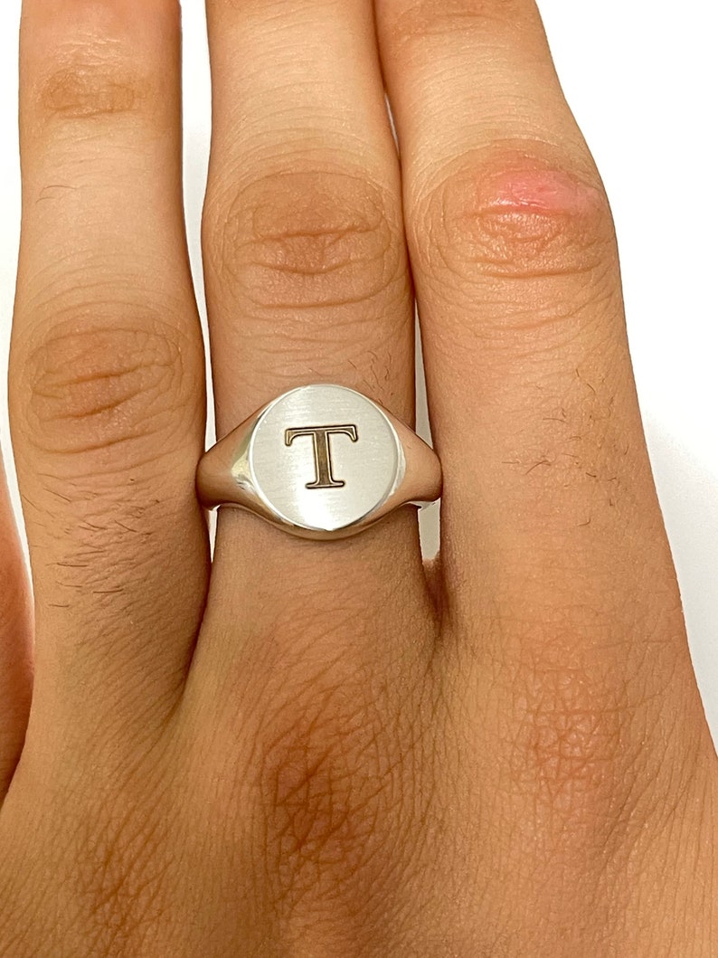Engraved Sterling Silver Signet Ring, Classic Unisex Design Image 5