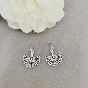Dainty Sterling silver Drop Earrings, 925 Silver fan earrings, Silver earrings for Women and Men Image 1