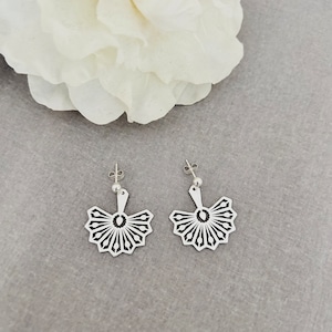 Dainty Sterling Silver Fan Drop Earrings, 925 Silver Image 1