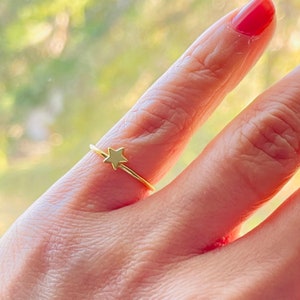 Tiny Gold Star Ring, Sterling Silver Band Image 4