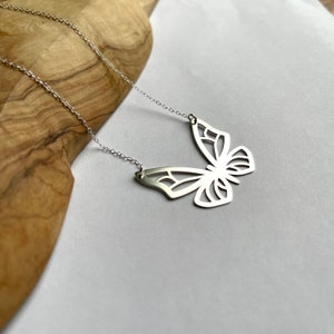 Sterling Silver Butterfly Necklace | Cut-Out Pendant, Cable Chain Image 6