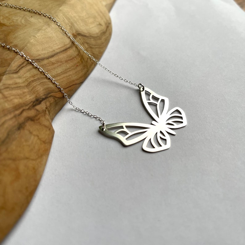 Sterling silver cut-out butterfly necklace best choice to buy as a gift Large Butterfly Necklace , Big Butterfly Necklace Silver image 6