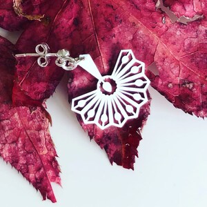 Dainty Sterling Silver Fan Drop Earrings, 925 Silver Image 7